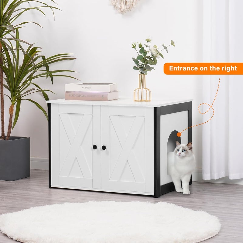 Dwanton Litter Box Enclosure, Cat Litter Box Furniture Hidden, Reversible Entrance Can Be on Left or Right Side, Wooden Cat Washroom Indoor, White, 27.6 Inches - Image 2